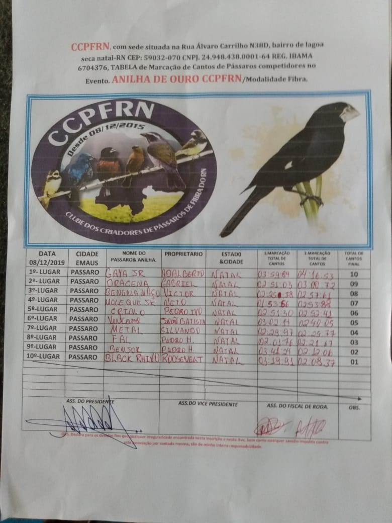 Placa de Identificação Pássaro Papa Capim Injetfour (qualquer